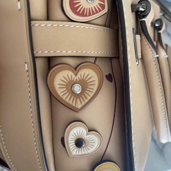 Coach Swagger 27 Leather Satchel Shoulder Bag with Hearts Appliqué In Beechwood - Picture 13 of 15